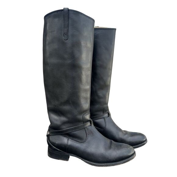 FRYE Women's Lindsay Plate Tall Boots Size 8B Black Equestrian Riding Pull-On